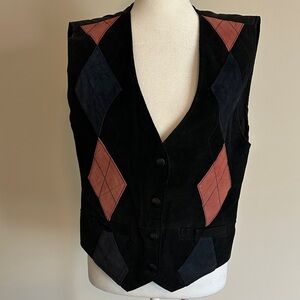 Northwest Territory Black, Navy, Pink  Diamond Pattern Leather Vest. Size Small